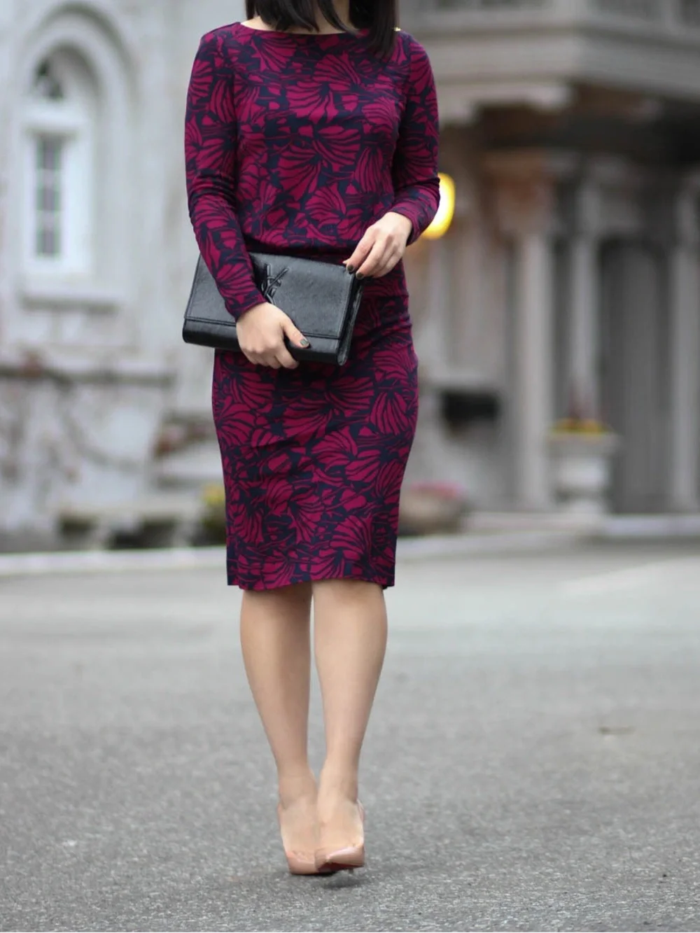 Tory Burch Etta Blouson Midi Dress in Berry and Navy Floral size medium
